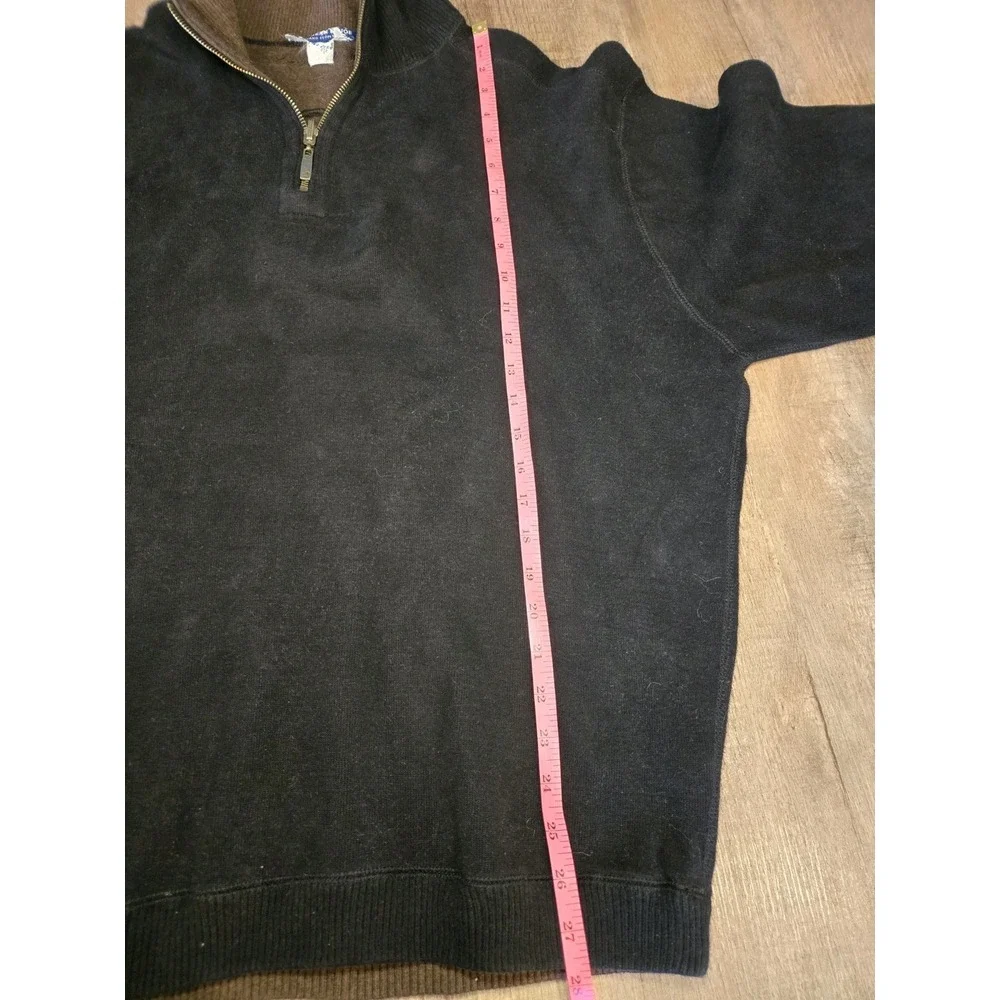 Caribbean Joe Mens Sweater Black‎ Cotton 1/4 Zip Long Sleeve Solid Pullover
